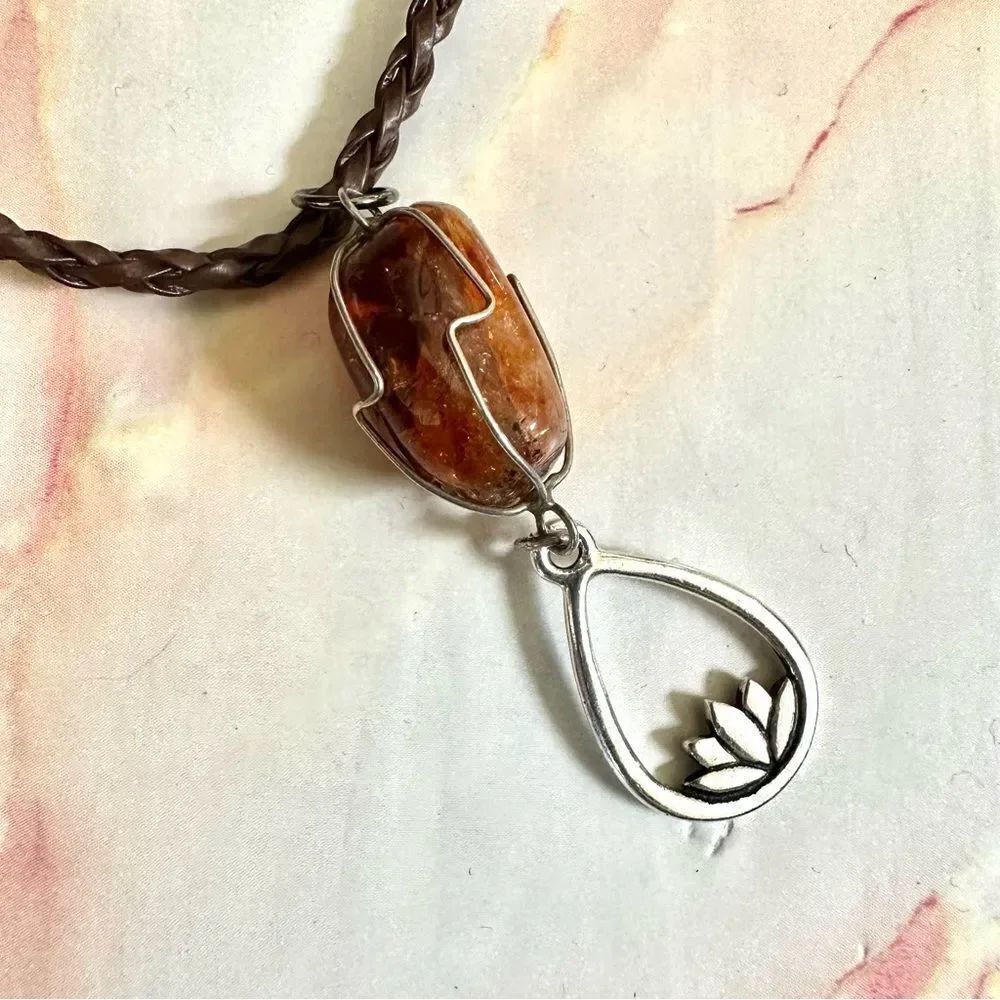 Citrine lotus flower pendant necklace